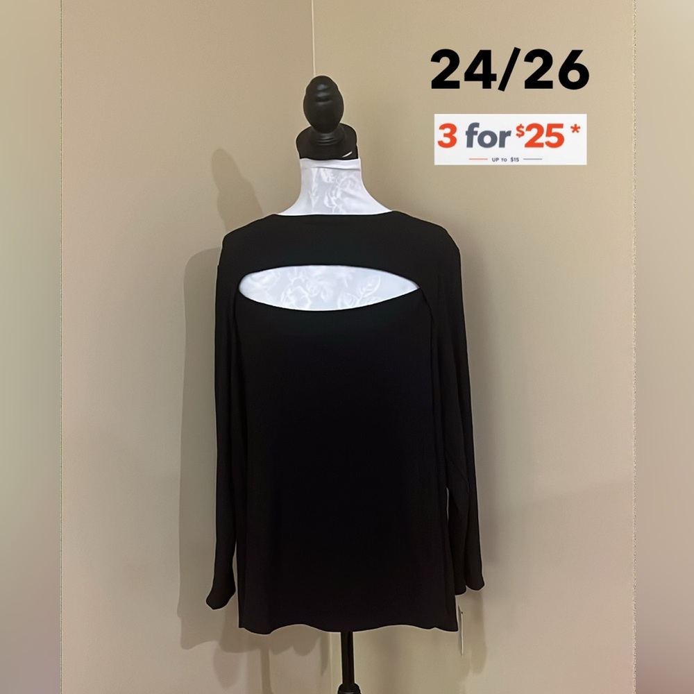 Black cut out Ribbed Long Sleeve stretch Blouse